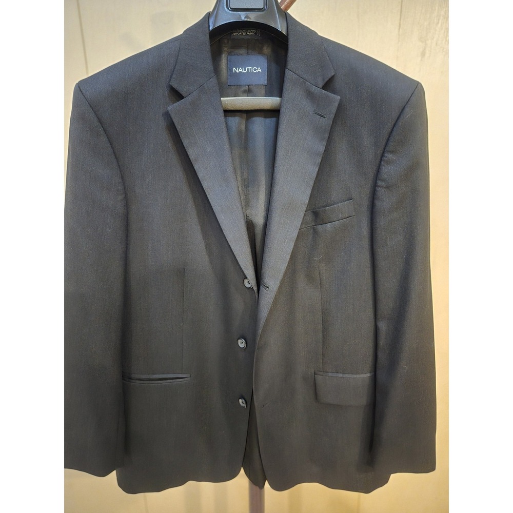 Nautica Mens 46R Black Wool Blazer Suit Jacket Classic Business Formal 3 Button